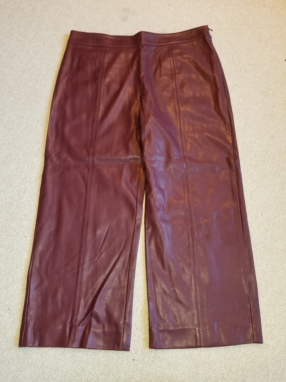 Womens Pants-ANN TAYLOR-burgundy vegan leather high rise wide leg cropped-14